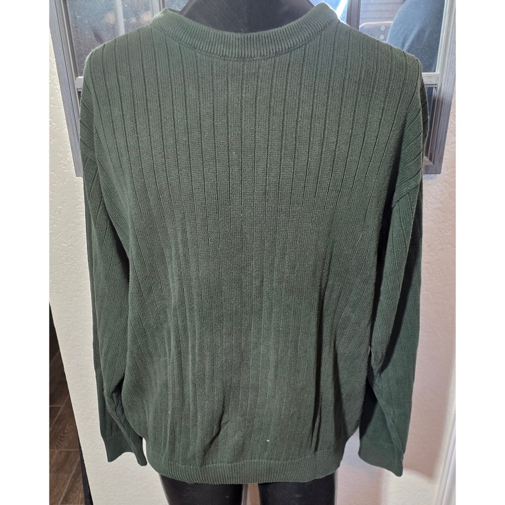 Chaps Ralph Lauren Mens XXL Green Ribbed Cotton Crewneck Sweater Made in USA